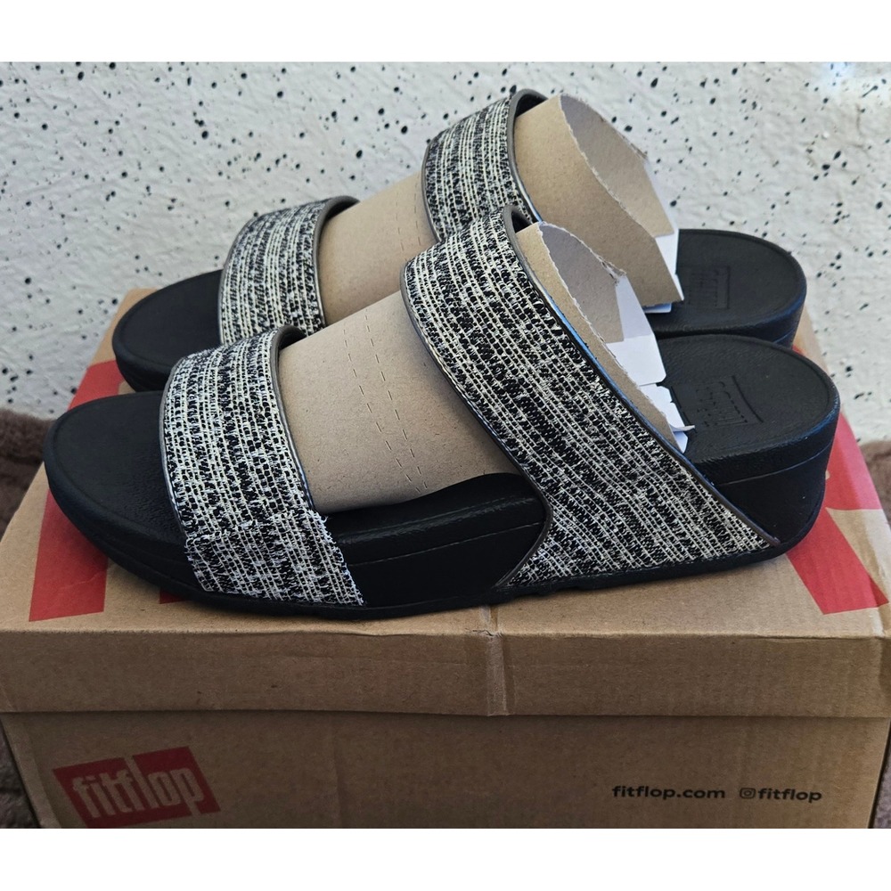 FitFlop Lulu Shimmerweave Slides Black Mix GX6-231-055 Womens 7.5 NEW